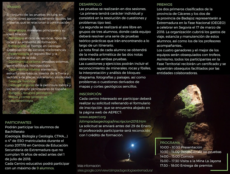 diptico xi Olimpiada de Geología. Fase de Extremadura