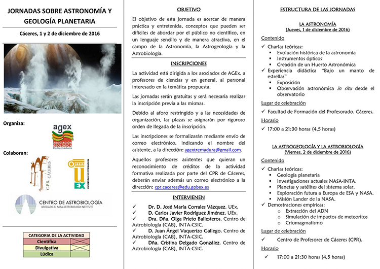 Jornada sobre astronomía y geología planetaria